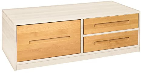 BioKinder Lina Sideboard Bettkasten Kommode mit Schubladen aus Massivholz Erle und Kiefer 120 x 55 x 40 cm weiß lasiert, Schubladen Erle