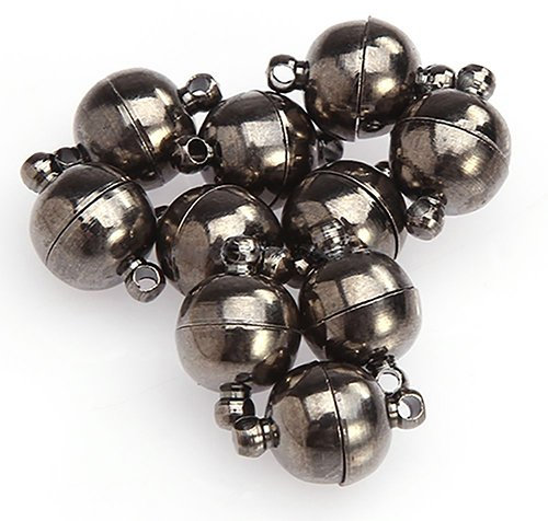 Brüssel08 10 Stück Metall runde Kugeln magnetisch Schmuck Verschlüsse All Match DIY Magnetische Perlen Verschluss Schmuck Band Endkonverter für Armband Halskette Schmuck, Metall, Gunmetal Black, 6 mm