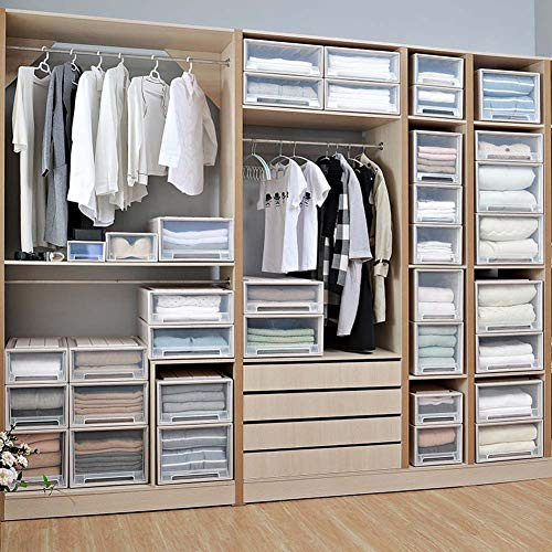 Stackable Box Chest Plastic Transparent Drawer Unit Organizer wardrobe Storage Boxes (White, Large)