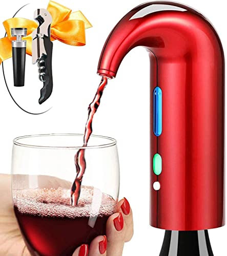 Electric Wine Aerator Pourer, Wine Decanter Pump Dispenser Set Stopper Multi-Smart Automatic Filter Wine Dispenser - Premium Aerating Pourer(Lucky red)
