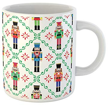 Topyee 11 Oz Coffee Mug Christmas Nutcrackers Pattern Xmas Soldier Figurine Repetitive Ornament Textile Ceramic Tea Cup Mugs Birthday Holiday Gift or Souvenir for Family Friends