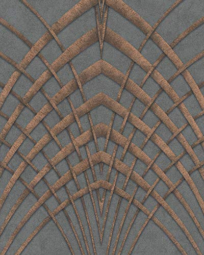 Tapete Anthrazit Kupfer Grafisch für Schlafzimmer oder Wohnzimmer Made in Germany 10,05m x 0,53m