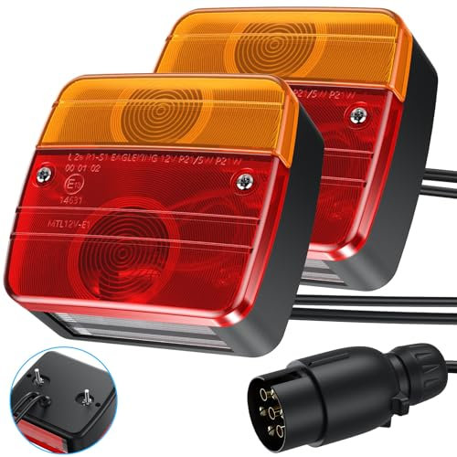 AUTOUTLET Lot de 2 Feu Remorque Arriere Kit de Montage de Feu Arrière de Remorque Connecteur Européen avec Câble Long 7,5 m et Connecteur 7 Broches E-mark pour La Circulation Routière