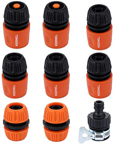 WISDOMWELL Hose Connector Accessories Set, 4 Hose end Connector, 2 Connector with Water Stop, 1 Tap Connector Universal Adapter and 2 Pipe Repair Connector