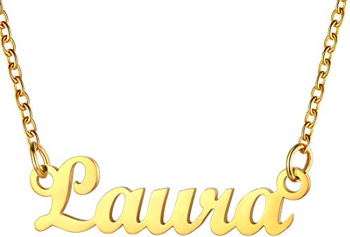 U7 Damen Namenskette Edelstahl/18k vergoldet allgemeine Name Anhänger Halskette 45+5cm Schlüsselbeinkette Name Necklace für Frauen Mädchen