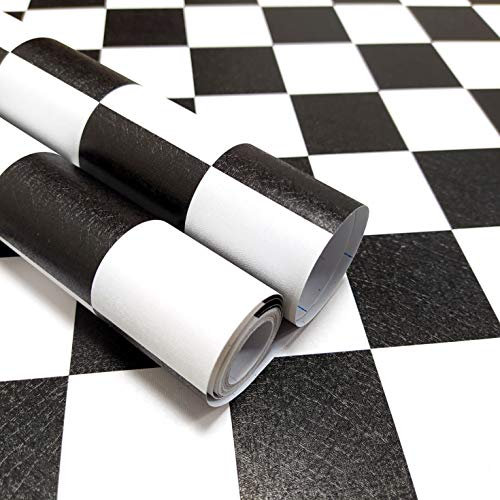 Hopepak Papier peint autocollant noir et blanc, 45 x 300 cm, papier peint autocollant amovible pour chambre à coucher, salle de bain, armoire, étagère, tiroir