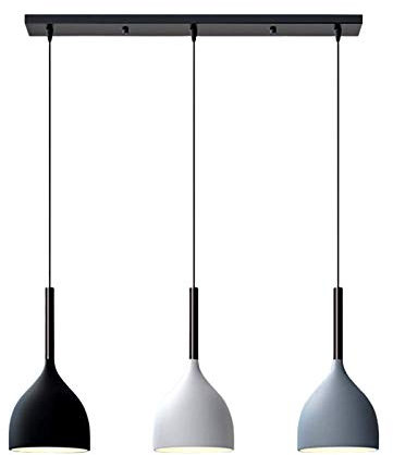 LFsem Nordic Modern 3 Flammig Pendelleuchte, Kronleuchter mit 3 Metall Lampenschirm, E27 Hängelampe für Küche, Schlafzimmer und Esszimmer Esstisch (Gerade)