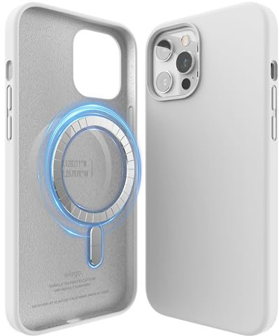 elago Magnetic Silicone Case Compatible with iPhone 12 Pro Max 6.7 Inch - Built-in Magnets, Compatible with MagSafe accessories (White)