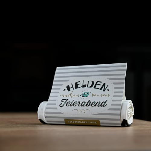HappyLife Geschirrhandtuch, 100% hochwertige Baumwolle, weich und saugfähig, Sprüche, Ideal für die Küche oder als Geschenk - 50 x 70 cm (Helden & Feierabend)