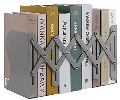 MSDADA Buchstützen Verstellbar Erweiterbar Metall Kinder Buchständer Zeitschriftenordner rutschfeste Bücherhalter für Küche Büro Schule Bibliothek(Grau)