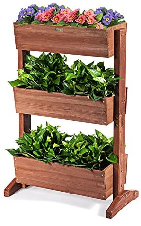 DREAMADE Jardinière Surélevée Verticale en Bois à 3 Étages, 3 Bacs à Fleurs avec Angle d’Inclinaison Réglable, Potager de Jardin à 3 Niveaux avec Trous de Drainage, pour Intérieur et Extérieur