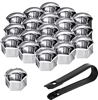 Bseical Radschraubenkappen 20 Stücke, 17mm 19mm 21mm Radschrauben Radbolzen Radmuttern Kappen mit Radmutternschlüssel, für Alle Autos (Silber, 21mm)