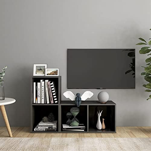 ZQQLVOO TV-Schränke 2 STK,TV-Wandschränke,TV-Schrank,TV-Bänke,TV-Lowboard, Fernsehschrank,Fernsehtisch,Bücherregal,Vitrine,Raumteiler, Hochglanz-Grau 72x35x36,5 cm Spanplatte