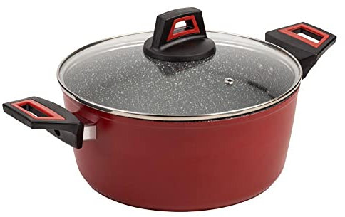 NAVA Olla con tapa de cristal con revestimiento de granito para cocinar, cocer alimentos Taurus 20 cm 2,2 l, antiadherente sin PFOA