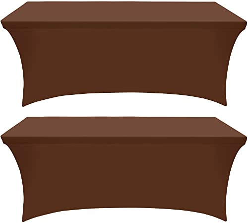 Utopia Kitchen Spandex Tablecloth 2 Pack (6FT, Light Coffee) Tight, Fitted,Washable and Wrinkle Resistant Stretch Rectangular Patio Table Cover for Event,Wedding & Parties (72Lx30Wx30H Inch) (UK0617)