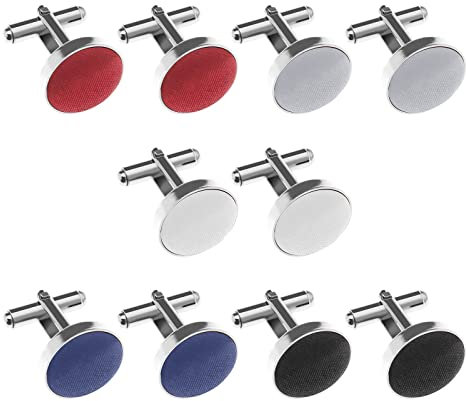 OTOTEC 5 Paar Runde Manschettenknöpfe für Herren, Schwarz, Weiß, Dunkelblau, Weinrot, Grau, 16.3mm, Metall