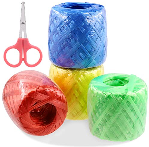 Swpeet 4 rotoli 4 Clors 200 Yards Poliestere Nylon Plastica Corda Spago Per La Casa Bundle con Scisccor Assortimento Kit Perfetto per Poliestere Nylon Plastica Corda Spago Casa In Dotazione