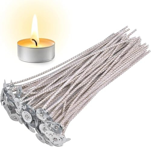 CD10 - Mecha de Cera de Soja para Velas, 100 mechas preperforadas de 6 Pulgadas para Hacer Velas, Mecha de Vela Gruesa con Base