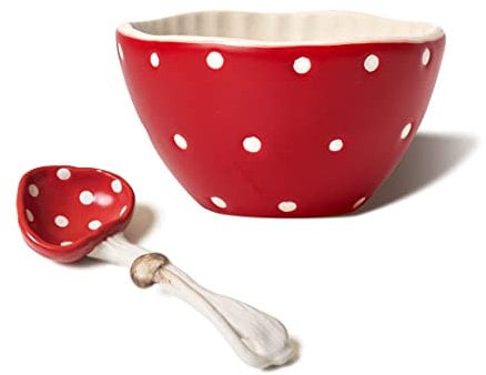 RESVUGA Mushroom Small Soup Bowls - Safety Matt Ceramics 4.3'' Rice Bowls, Pair with Cute Mushroom Spoon- Use for Noodles, Salad, Pasta & More.