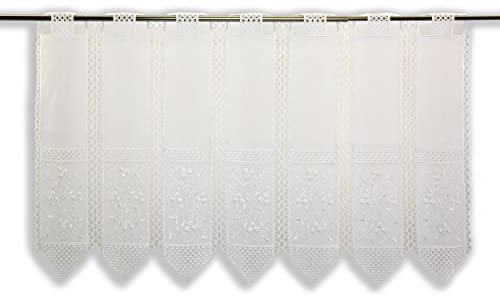 Clever-Kauf-24 nach Maß Scheibengardine Bestickt weiß Ranke Bistrogardine Hardanger (Höhe 45cm)