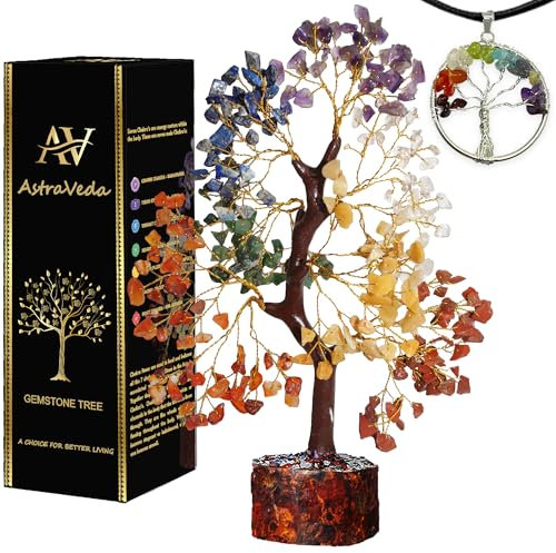 AstraVeda 7 Chakra Tree of Life – Crystal Feng Shui Tree with 300 Beads – Spiritual Décor for Positive Energy & Meditation – Healing Crystals & Stones Gift