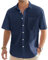J.VER Mens Linen Shirts Short Sleeve Summer Beach Casaul Lightweight Cotton Regular Fit Holiday Button Down Shirt with Pocket Navy Blue 4XL