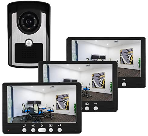 Wired Video Intercom System,7 Inch Video Door Intercom Entry System Kit Wired Video Doorbell Phone Rainproof Call Panel IR Camera for Home Villa Building,1V3