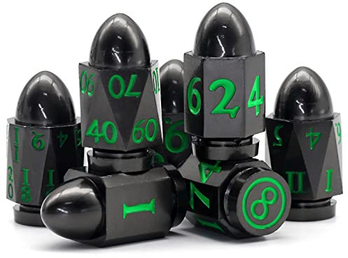 HNCCESG Kugel DND Würfel 7 Stück mit Kasten, Dungeons and Dragons Würfel Set Metall Spielwürfel D&D Würfel Polyedrische Würfelset DND Dice Set (Kugel Schwarz Grün)