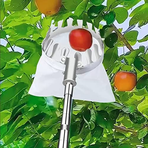 Yesbon Praktischer Obstpflücker mit Teleskopstange, Obstsammler Kirschpflücker Pflückhilfe Edelstahlpflücker Obstsammler Praktische Erntehilfe für die Birnen-Zitronen-Orangen,B,6m/19.7ft