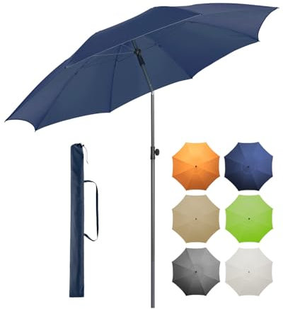 FARE Sonnenschirm Gr. XL - 235 cm Durchmesser - UV-Schutz 50+ für Balkon Garten Terrasse Sommer - Titan-Finish Knickvorrichtung Drehfeststeller inkl. Tragetasche (nachtblau)