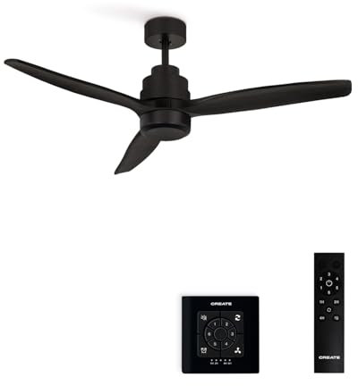 CREATE / WINDSTYLANCE DC/Ventilador de techo negro con controlador pared y mando / 40W, Silencioso, Ø132 cm, 6 velocidades, temporizador, verano-invierno, doble altura, motor DC