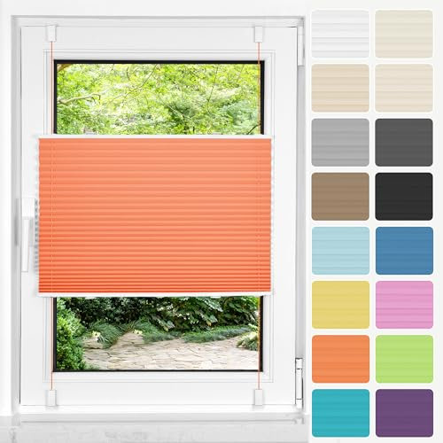 HOMEDEMO Plissee ohne Bohren Klemmfix, B80 x H120 cm Orange, Faltrollo Plisseerollo Jalousie für Tür & Fenster Blickdicht Sichtschutz Sonnenschutz Rollo