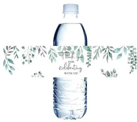 SWSATYW 36PCS Greenery Leaves Design Thank You for Celebrating with US Water Bottle Sticker Labels Wedding Bridal Party Decorations Baby Shower Birthday Party Supplies