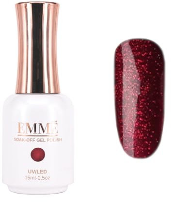 CÔEM - Premium Gel UV Nagellack langanhaltend für UV-Lampe - Gellack Shellac 400 Farben (Glitzer, Metallic, Schimmernd) Nail Polish schnelltrocknend - Gelnagellack 15ml GP294 dunkelrot/glitzer