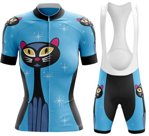 Completo Ciclismo Donna Estivo Abbigliamento Bici MTB Tuta Ciclista Manica Corta,Maglietta Bicicletta Shirt e Salopette Pantaloncini con 19D Gel Imbottiti,Maglia Ciclo Asciugatura Rapida Traspirante