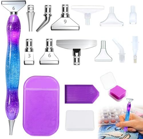 INBOLM 5D DIY Art Painting Pen Art Pens Diamond Painting Pens Kits Art Pen Accessories with 6 Metal Pen Tips 6 Clear Pen Tips and Storage Box Art Accessories