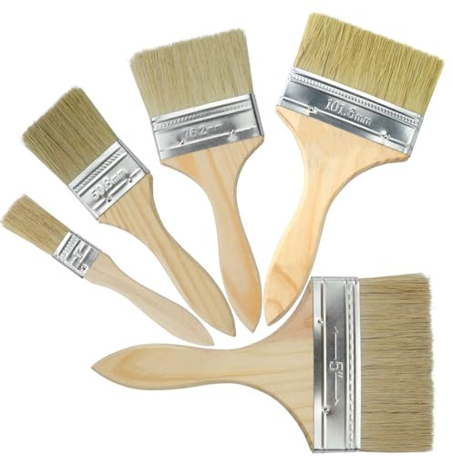 YGNNBC Set di 5 pennelli piatti con manico in legno, pennelli lucidi per pareti, soffitti, legno, colla, colla e fai da te (25,4/50,8/76,2/101,6/127 mm)