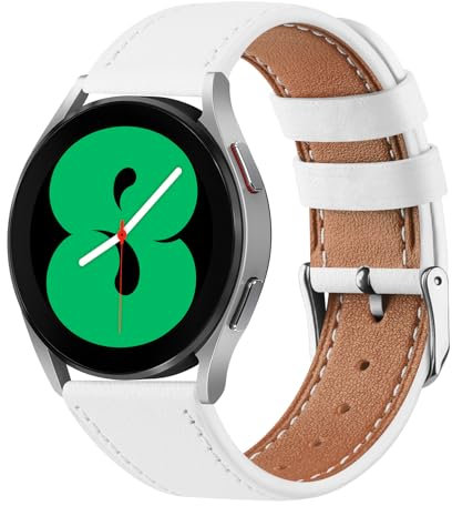 Vancle für Samsung Galaxy Watch 4 Armband 44mm 40mm Armband Leder Damen Herren,Weiches Atmungsaktives Leder Sport Ersatzarmbänder für Samsung Galaxy Watch 4 Classic 46mm 42mm(Weiss)
