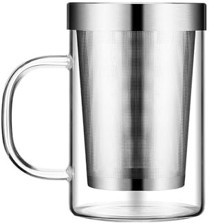 Hniuyun Glass Tea Infuser Cup, Glass Teacups with Stainless Steel Strainer and Lid for Loose Leaf Tea, Blooming Tea, Tea Bag, Ice Coffee (16.9oz/ 500ml)
