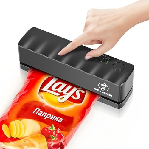 Comius Sharp Sigillatrice per Sacchetti, Mini Sigillatrice Portatile per Sacchetti, Ricaricabile Bag Sealer 5 Temperature Regolabilii, Tramite per Conservazione di Alimenti/Frutta