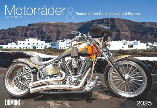 DUMONT - Motorräder & Routen 2025 Broschürenkalender, 42x29cm, Wandkalender mit Abbildungen verschiedener Bikes, mit Routen durch Deutschland und Europa, Schulferientabelle