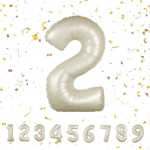 Geburtstag zahlen luftballon 2 jahre | Folienballon Kindergeburtstag Deko 2 XXL Beige-Riesen Folienballon in 40 - 101cm Geburtstagsdeko - Ballon Zahl Deko zum Geburtstag - fliegt mit Helium Beige2