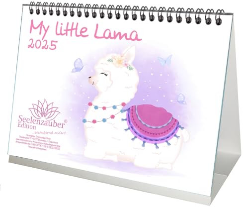 My little Lama DIN A5 Tischkalender für 2025 Lama Alpaka - Geschenkset Inhalt: 1x Kalender, 1x Weihnachtskarte (insgesamt 2 Teile)