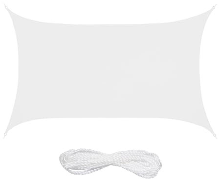 Relaxdays Voile d'ombrage rectangulaire, 2 x 3 m, Toile Pare-Soleil, Hydrofuge, avec Cordes, Blanche