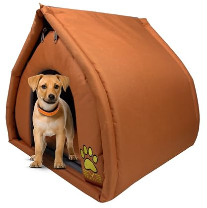 EVE Textile Eskimo Hundehütte | Katzenhütte | Hundehaus | Katzenhaus | Hundehöhle | Katzenhöhle | Dog House | Cat House | Pet House | Kühlende Hütte | Atmungsaktives Haus | 45x45x45 cm (Orange)