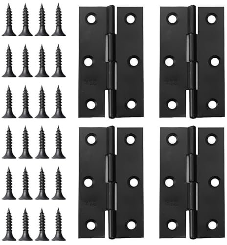 Lohill 4 Stück Schwarz Scharniere Klappbar 67mm×37mm, Edelstahl Scharnier Klavierband Scharnieren Klein Scharnierband, Türscharnier für Türen Fenster Schränke mit 24 Stück Schrauben