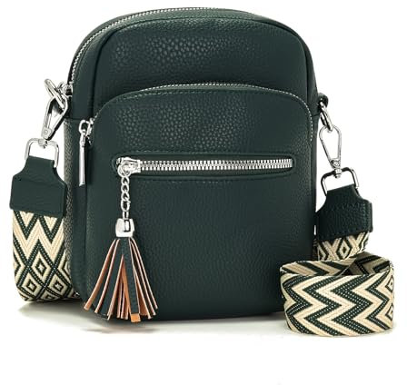 Atgbiem Handy Umhängetasche Damen klein Handytasche Zum Umhängen Kleine Handtasche Damen Crossbody Bag Leder Grün Es gibt 4 Taschen und 6 Partitionen