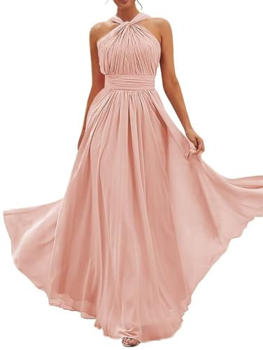 Robe de demoiselle d'honneur plissée en mousseline de soie longue pour femme, vieux rose, 44