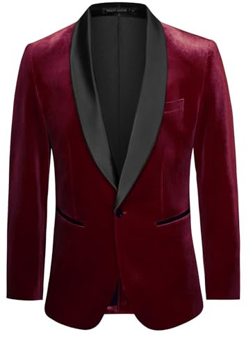 GRACE KARIN Chaqueta de Traje para Hombre, Chaqueta de Esmoquin con 1 botón, Chaqueta de Traje Ajustada, Chaqueta Tipo Blazer para Traje de Boda, XXL, Vino