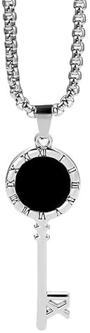 Edelstahl Retro Schlüssel Halskette mit Uhr und Schloss - Einzigartiger Symbolschlüssel Schneeflocke Entriegelungswerkzeug Hohl Design Geschenkbox enthalten